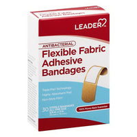 Leader Adhesive Bandages, Antibacterial, Flexible Fabric, All One Size, 30 Ea
