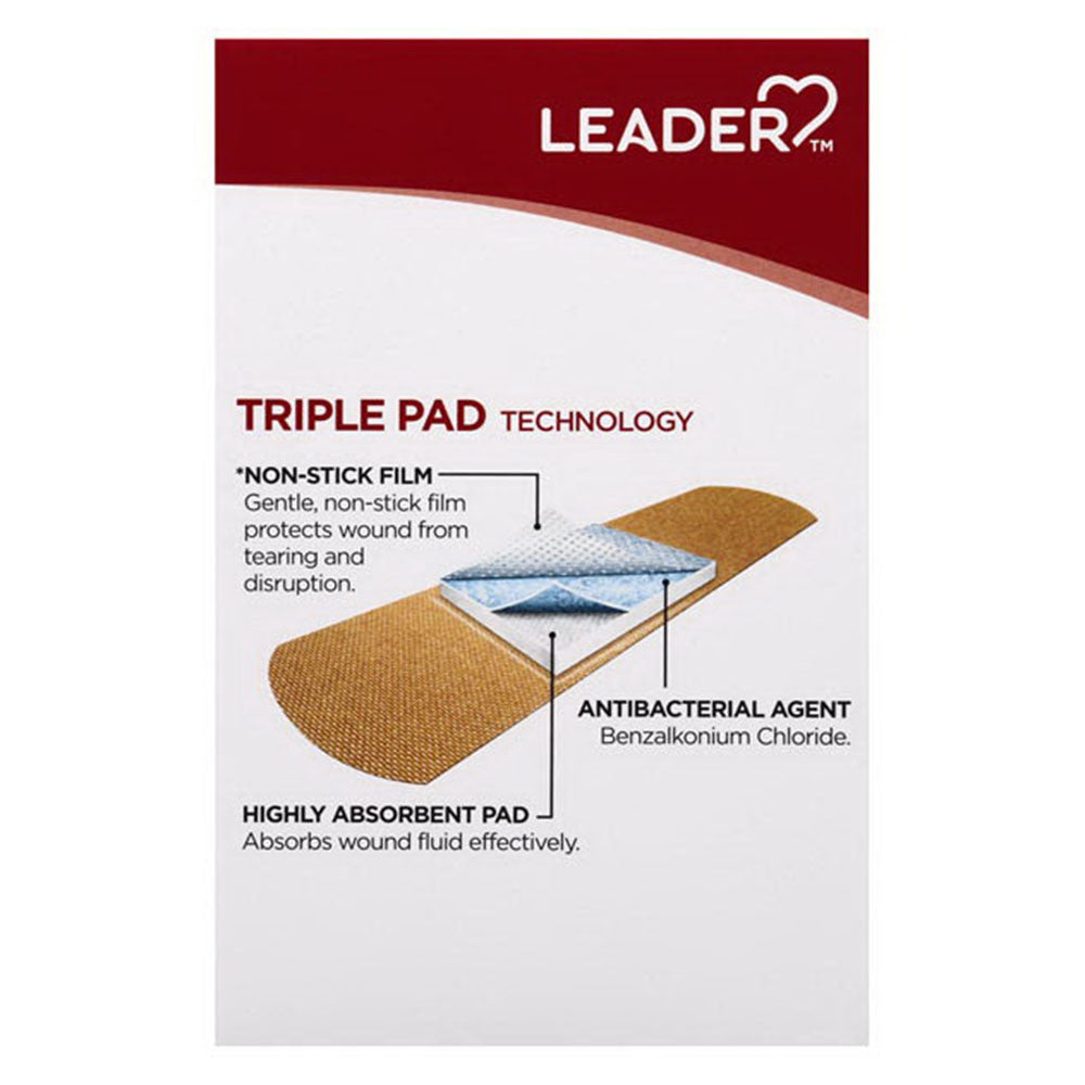 Leader Adhesive Bandages, Antibacterial, Flexible Fabric, Assorted Sizes, 30 Ea