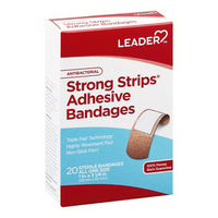 Leader Antibacterial  Adhesive Bandages, Strong Strips, All One Size, 20 Ea