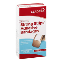 Leader Antibacterial Adhesive Bandages, Strong Strips, All One Size,10 Ea