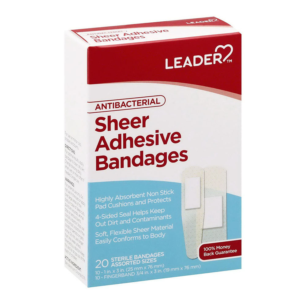 Leader Antibacterial Assorted Sheer Highly Absorbent Adhesive Bandage, 20 Ea