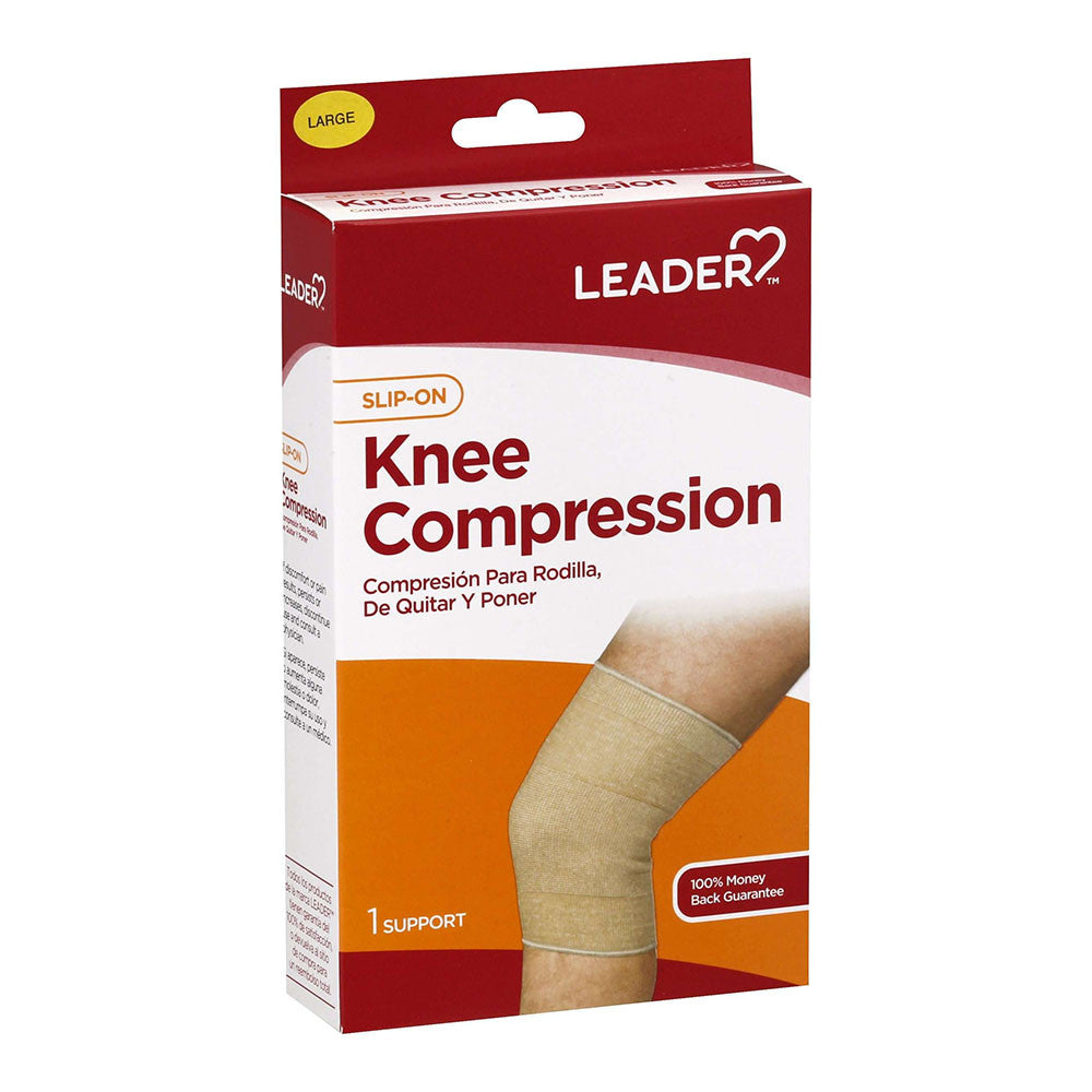 Leader Slip On Knee Compression, Support Beige Large, Supports Braces, 1 Ea