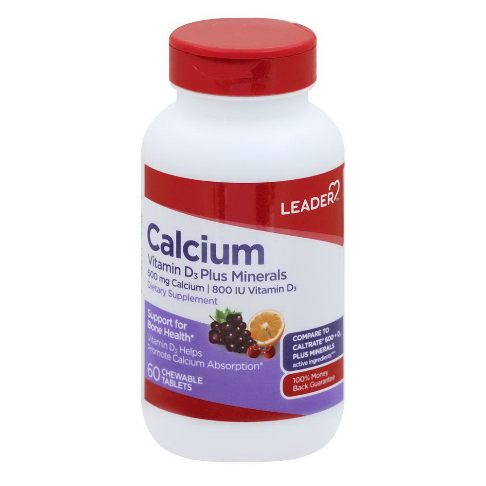 Leader Calcium Plus D3 Dietary Supplement Chewable Tablets, 60 Ea