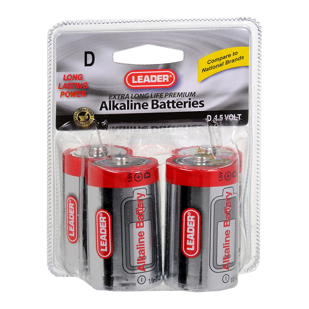 Leader Battery Alkaline D, 1.5 Volt, 4 Ea