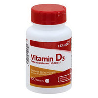 Leader Vitamin D3 Dietary Supplement 10000 Iu Tablets, 100 Ea