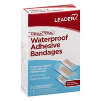 Leader Antibacterial Waterproof Adhesive Bandages, Assorted Sizes, 20 Ea