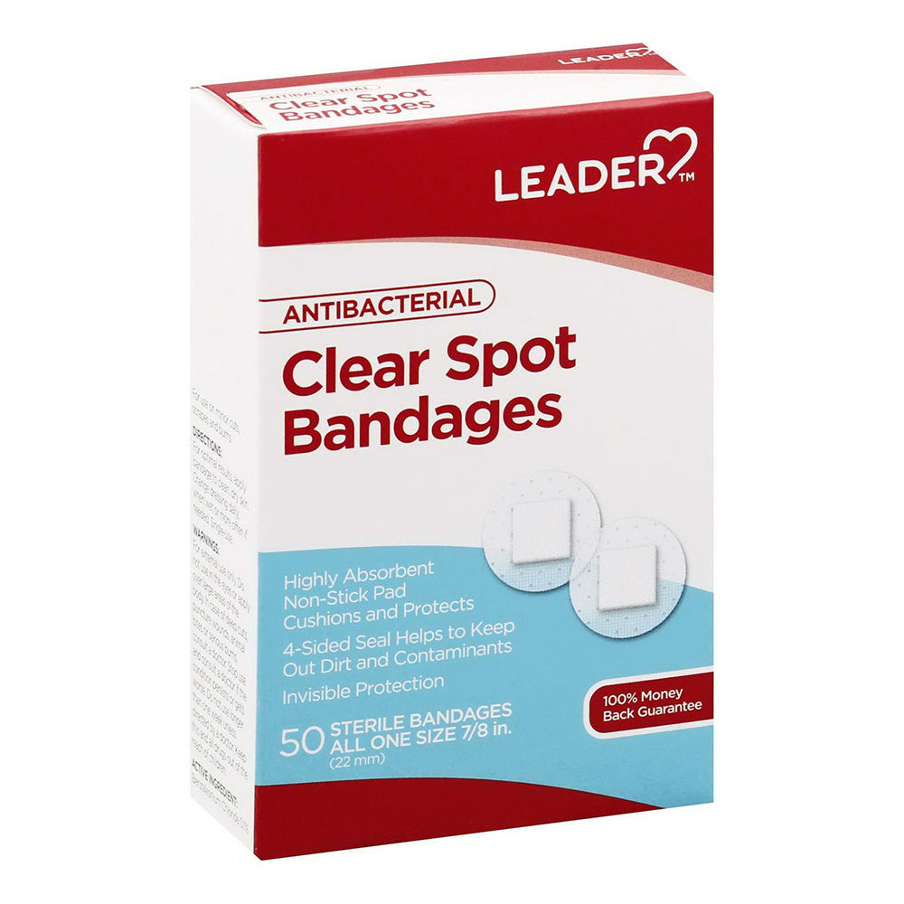 Leader Bandages, Clear Spot, Antibacterial, 7By8 Inches, 50 Ea