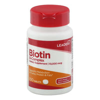 Leader Biotin B Complex, 10000 Mcg, Dietary Supplement Tablets, 100 Ea