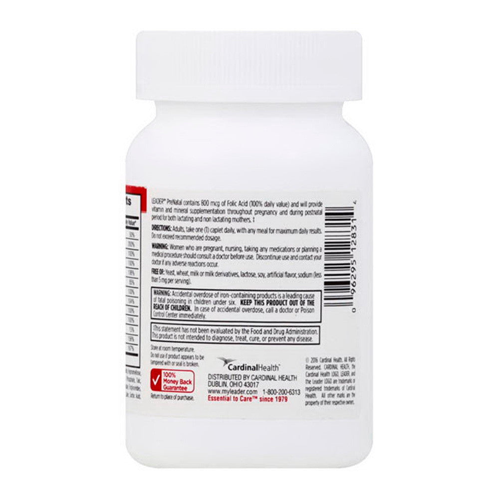 Leader Pre Natal, Multivitamin Supplement, 800 Mcg Folic Acid Caplets, 100 Ea