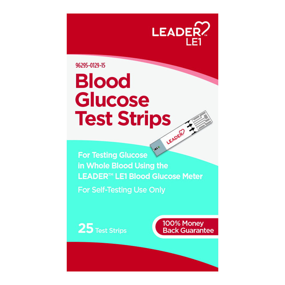 Leader Blood Glucose Test Strips, 25 Ea