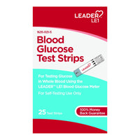 Leader Blood Glucose Test Strips, 25 Ea