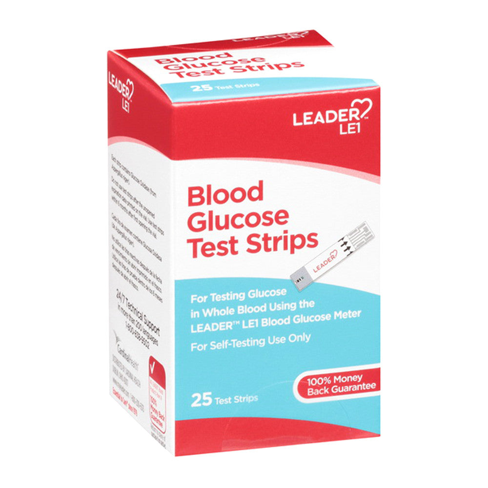 Leader Blood Glucose Test Strips, 25 Ea