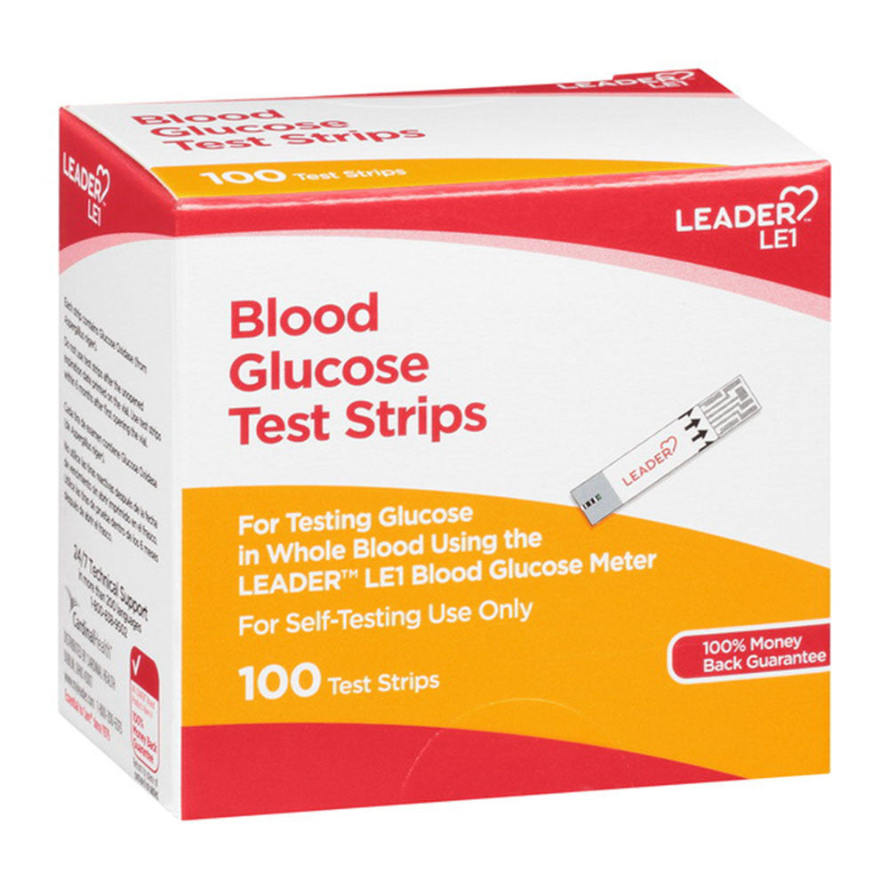 Leader Blood Glucose Test Strips, 100 Ea