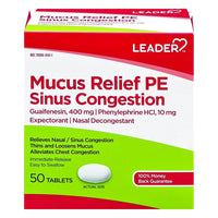 Leader Mucus Relief Pe Sinus Congestion Tablets, 50 Ea