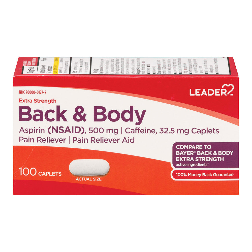 Leader Back And Body, Aspirin Extra Strength, Caplets, 100 Ea