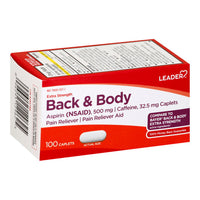 Leader Back And Body, Aspirin Extra Strength, Caplets, 100 Ea