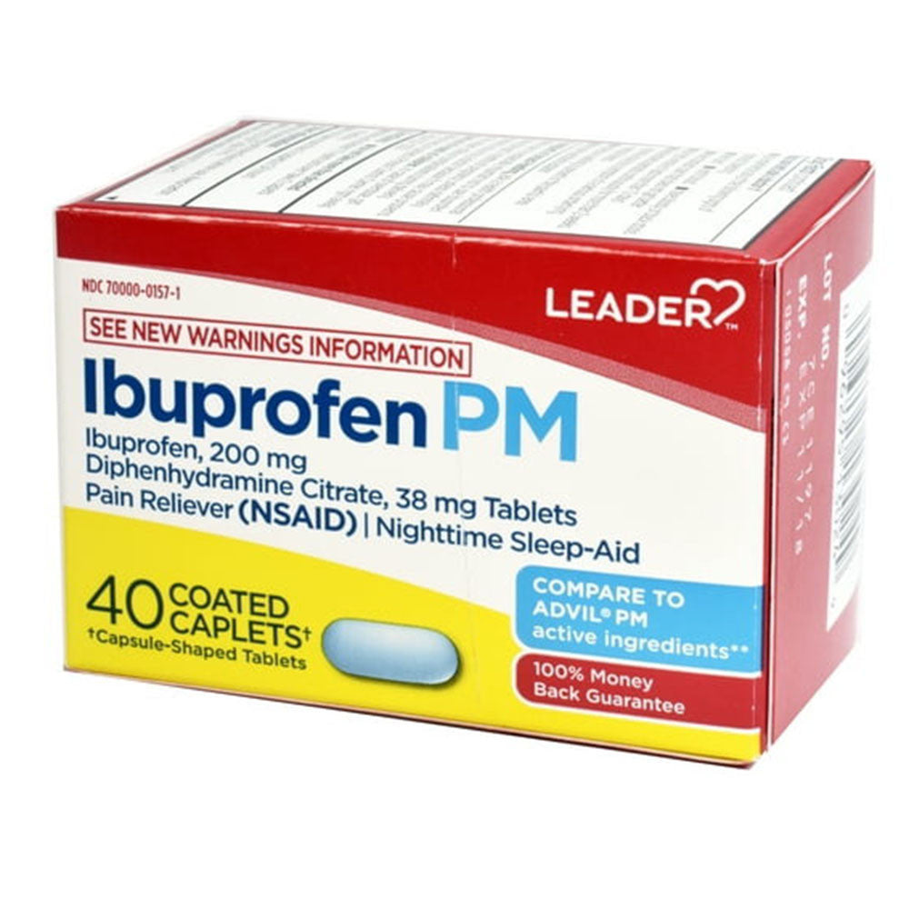 Leader Ibuprofen Pm 200 Mg Pain Relief Nighttime Sleep Aid Caplets, 40 Ea