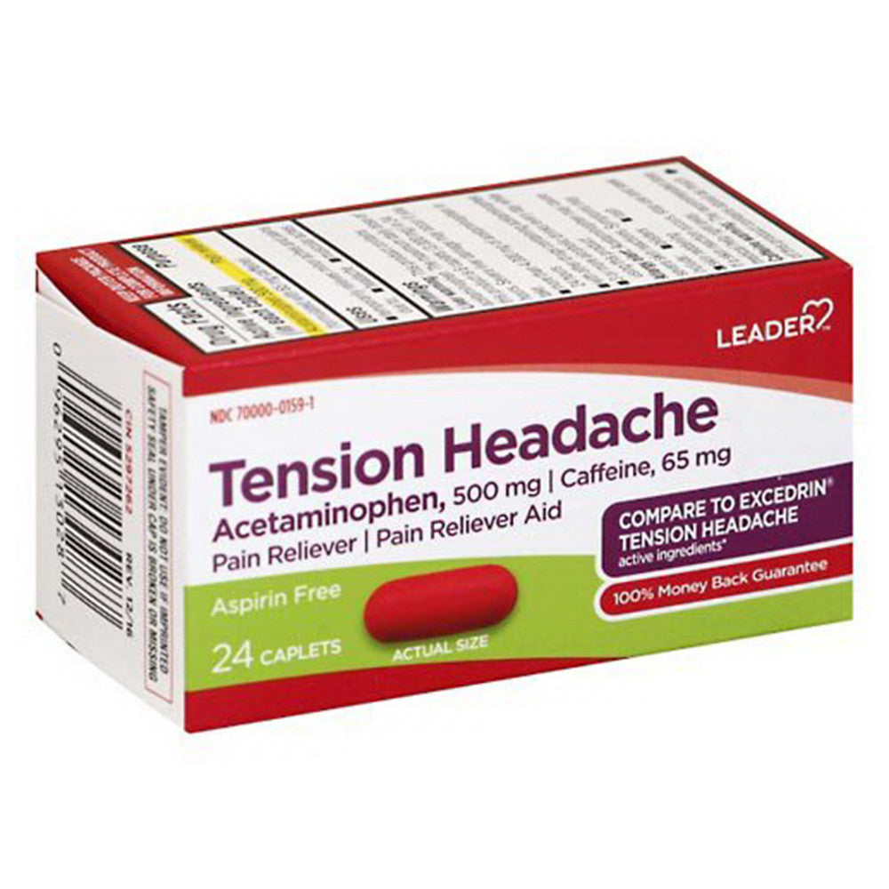 Leader Tension Headache Pain Reliever Caplets, 24 Ea