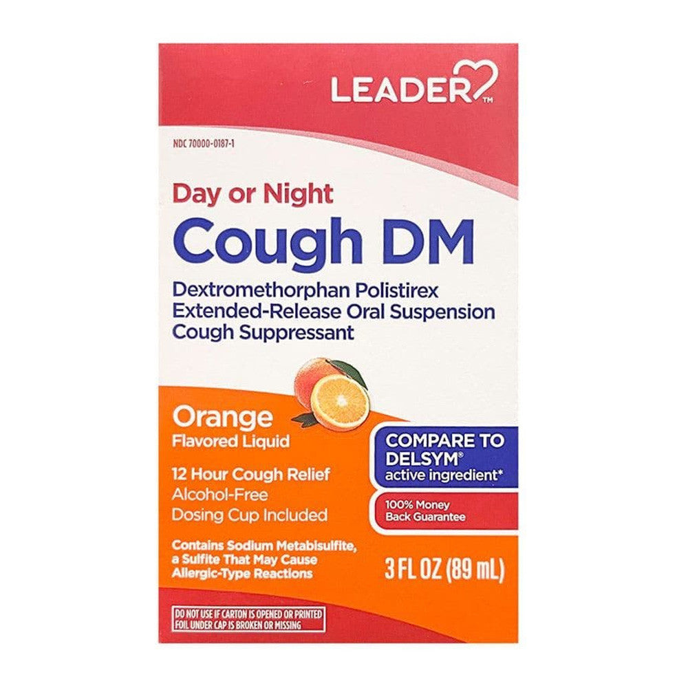 Leader Cough Dm 12 Hours Relief Orange Flavored Liquid, 3 Oz