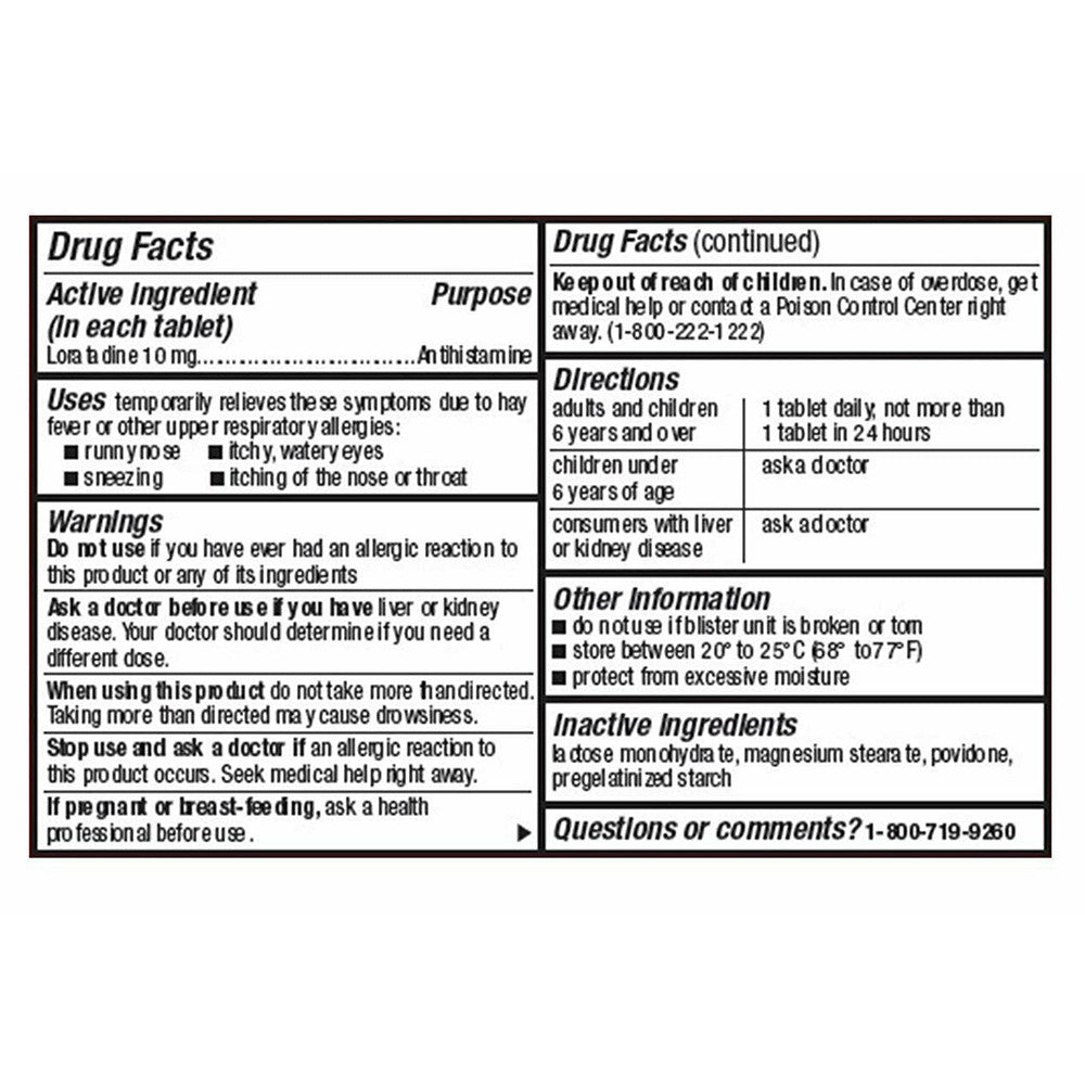 Leader Allergy Relief Antihistamine Loratadine 10 Mg Tablets, 90 Ea