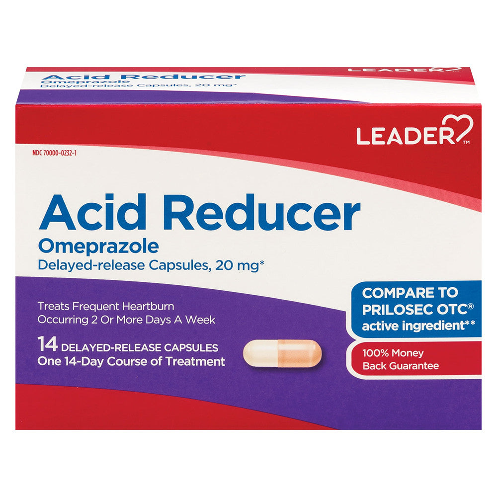 Leader Acid Reducer Omeprazole 20 Mg Delayed Release Capsules, 14 Ea