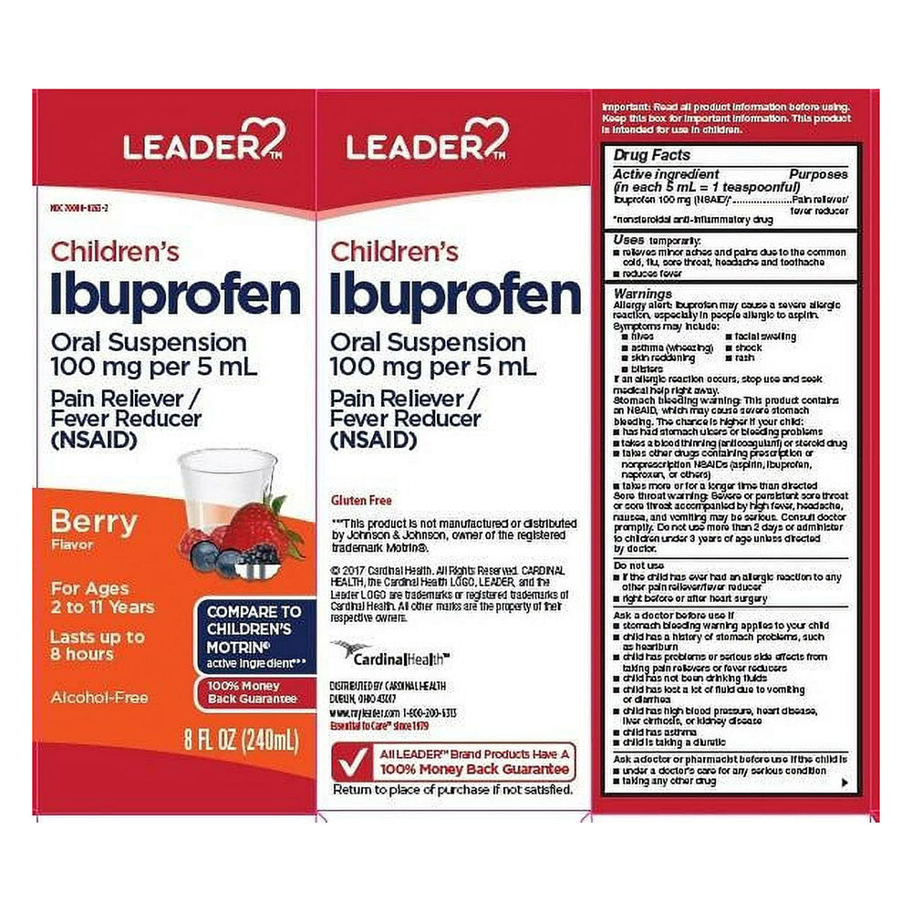 Leader Childrens Ibuprofen Oral Suspension 100 Mg Liquid, Berry, 8 Oz