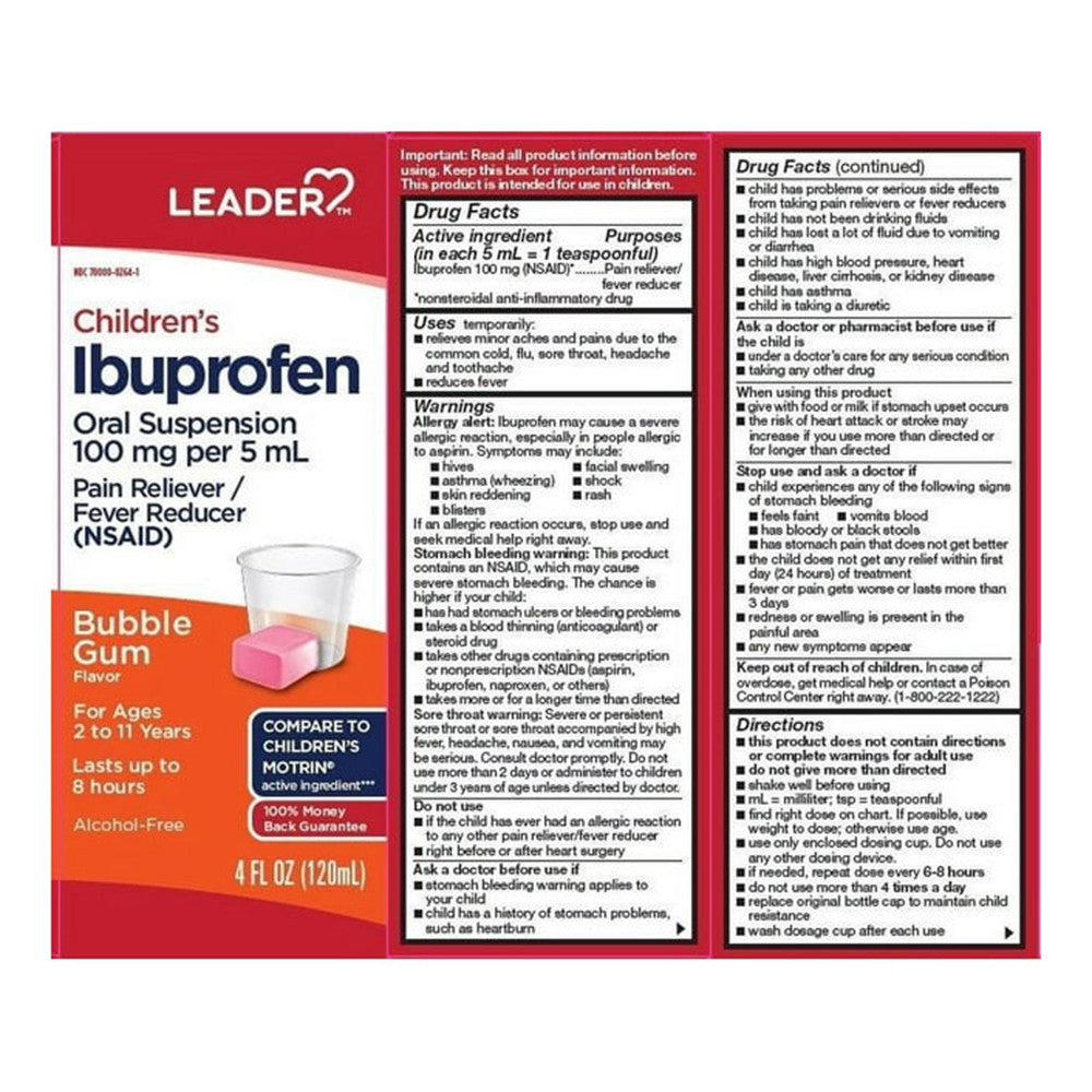 Leader Childrens Ibuprofen Liquid, Bubble Gum Flavor, 4 Oz