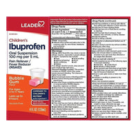 Leader Childrens Ibuprofen Liquid, Bubble Gum Flavor, 4 Oz
