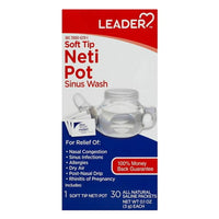 Leader Soft Tip Neti Pot All Natural Nasal Wash Kit, Includes 30 Saline Packets, 1 Ea