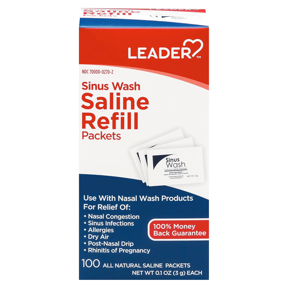 Leader Sinus Wash Saline Refill Packets Allergies and Nasal Congestion, 100 Ea, 0.1 Oz