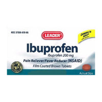 Leader Ibuprofen 200 Mg Pain Reliever and Fever Reducer Film Coated Brown Tablets, 500 Ea