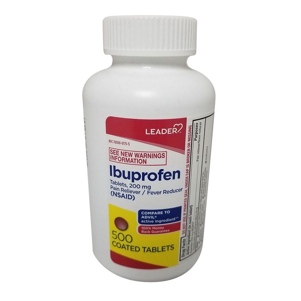 Leader Ibuprofen 200 Mg Pain Reliever and Fever Reducer Caplets, 500 Ea