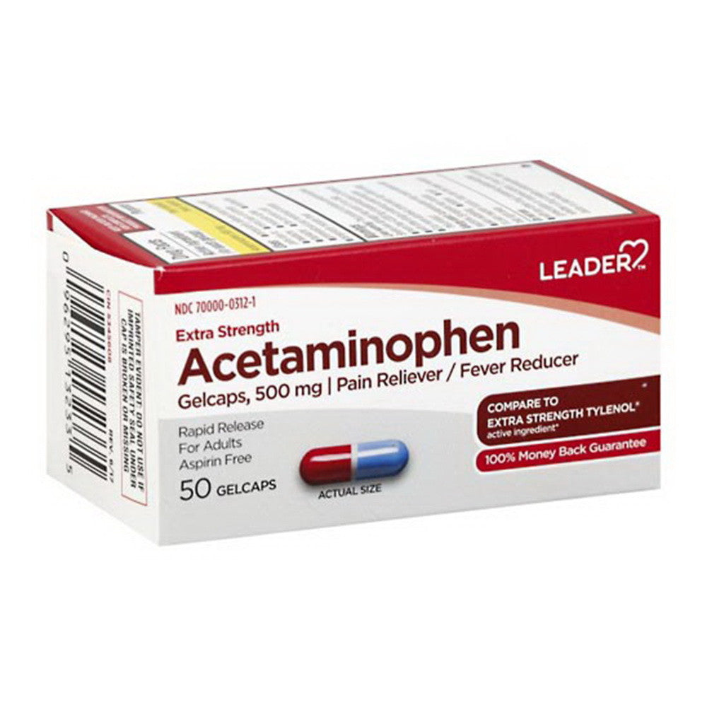 Leader Acetaminophen, Extra Strength 500 Mg, 50 Gelcaps