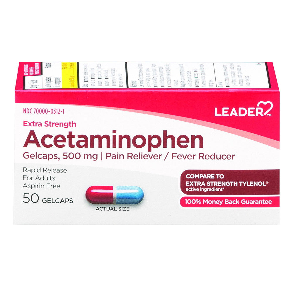 Leader Acetaminophen, Extra Strength 500 Mg, 50 Gelcaps