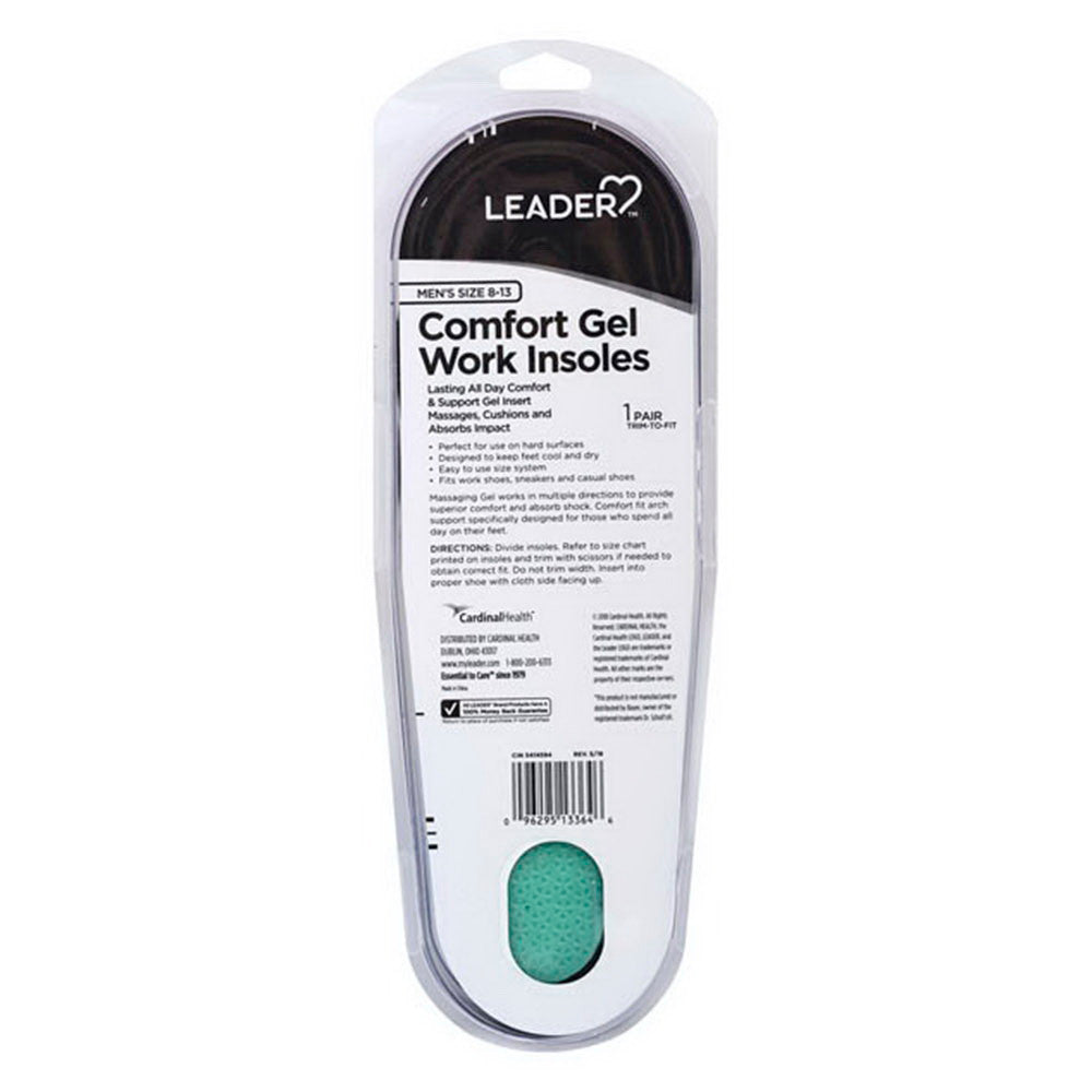 Leader Comfort Gel Work Insoles, Mens Size 8 To 13,1 Pair