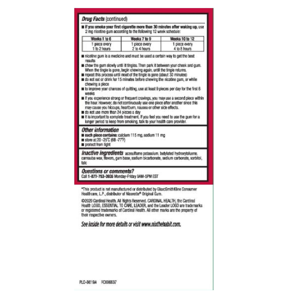Leader Nicotine Polacrilex Gum Stop Smoking Aid 2 Mg Gummies, Coated Ice Mint Flavor, 20 Ea