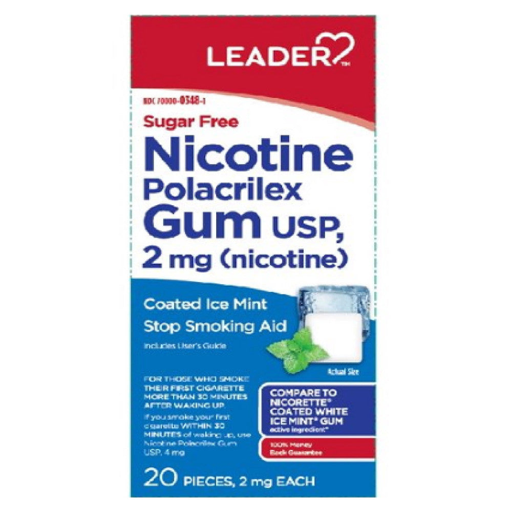 Leader Nicotine Polacrilex Gum Stop Smoking Aid 2 Mg Gummies, Coated Ice Mint Flavor, 20 Ea