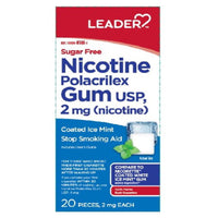 Leader Nicotine Polacrilex Gum Stop Smoking Aid 2 Mg Gummies, Coated Ice Mint Flavor, 20 Ea