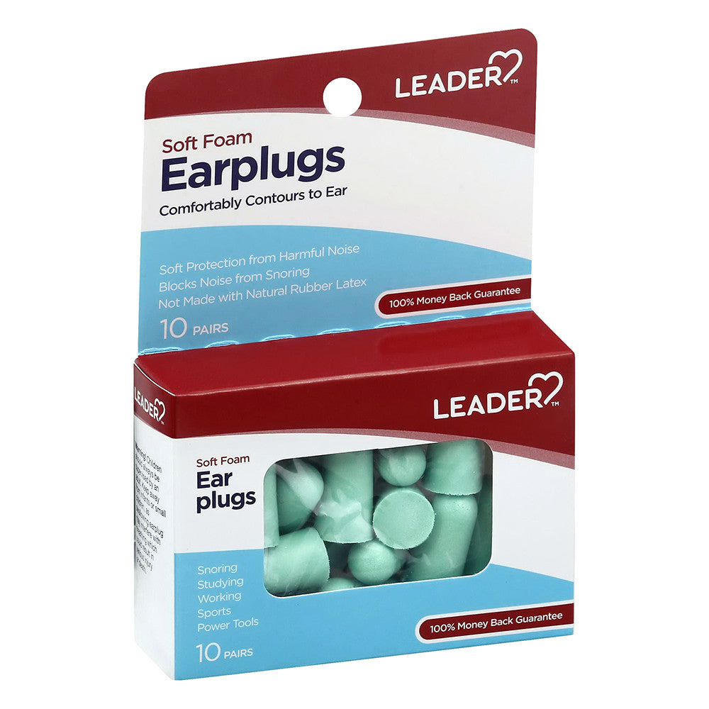 Leader Soft Foam Earplugs, 10 Pairs