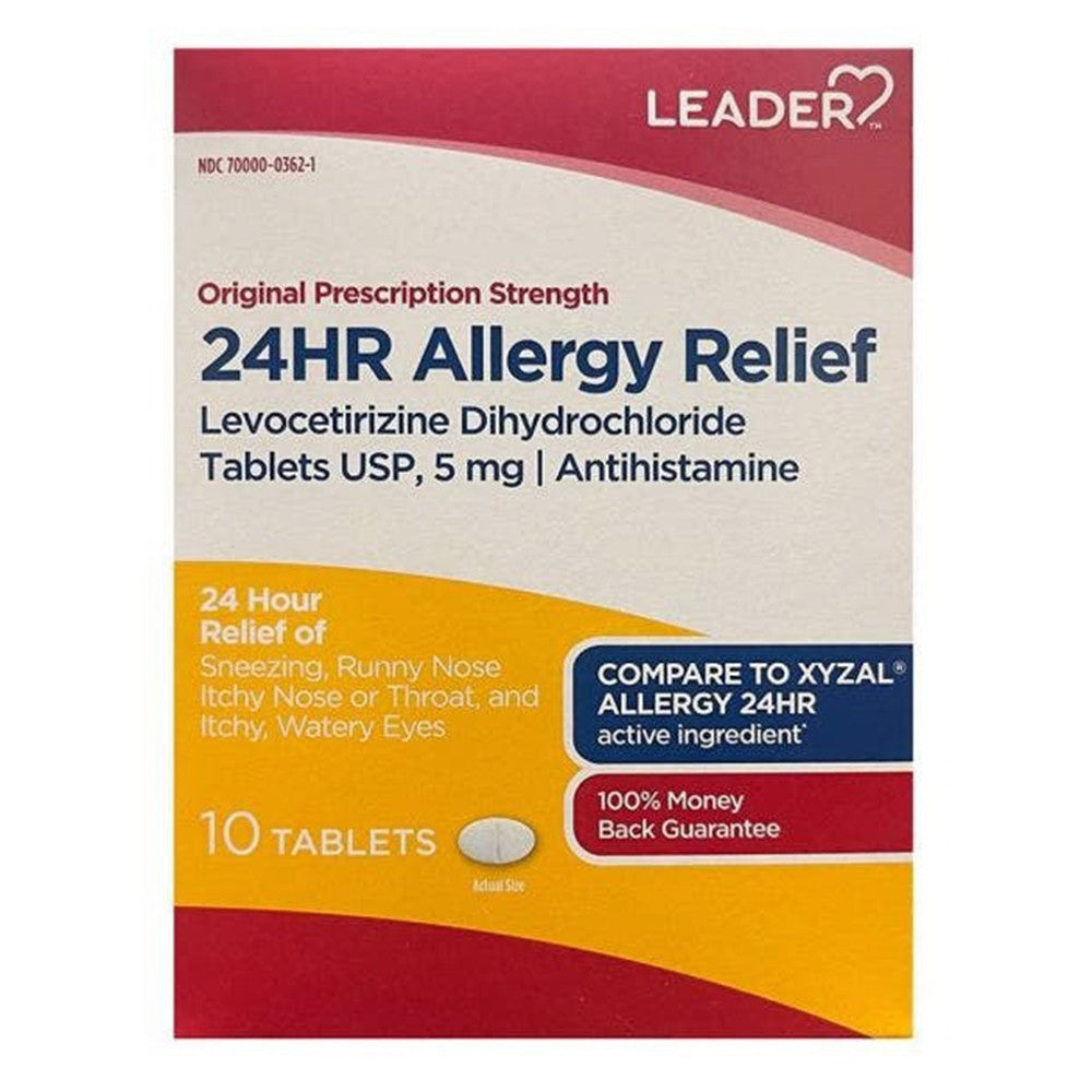 Leader 24 Hour Allergy Relief with Levocetirizine Dihydrochloride 25 Mg Tablets, 10 Ea