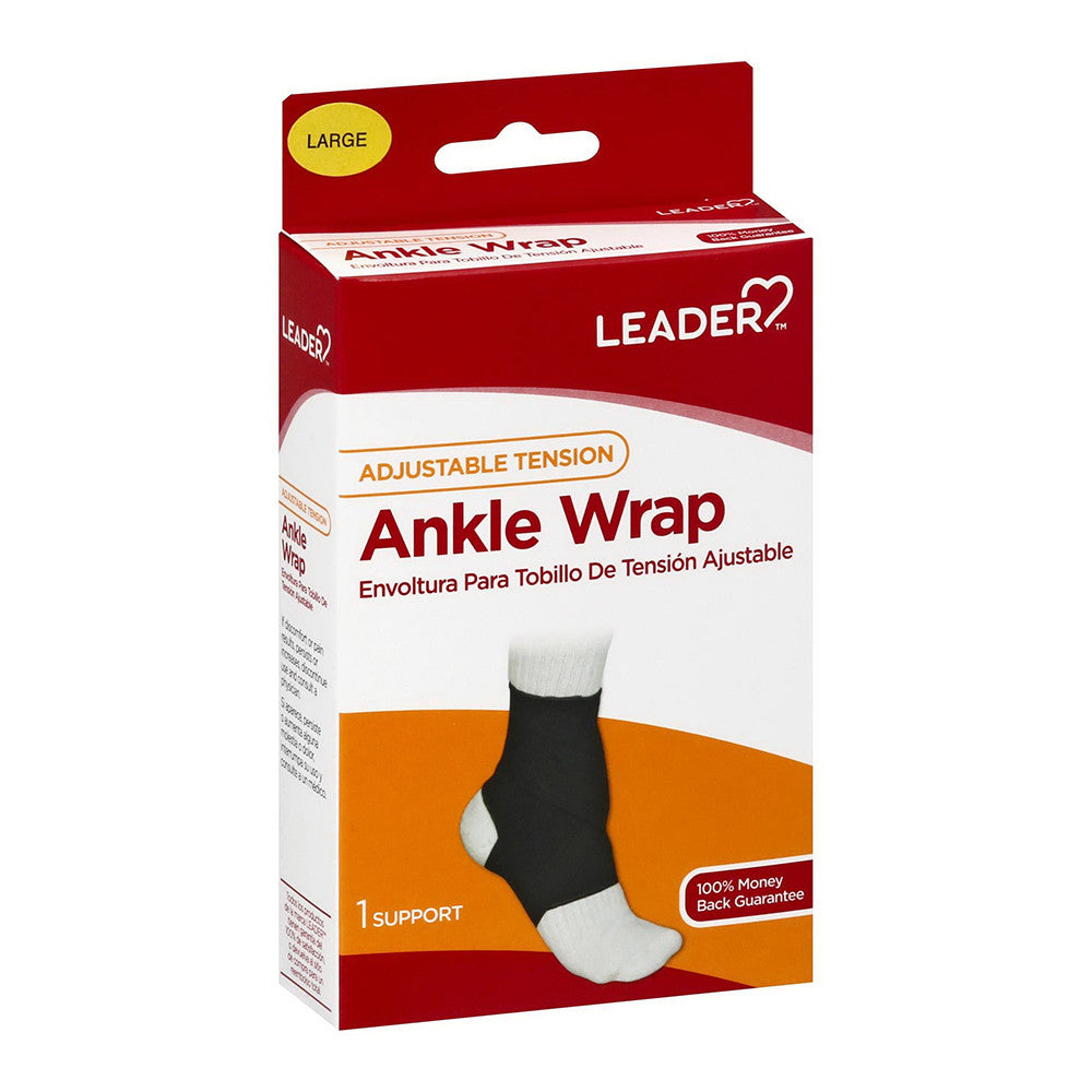 Leader Adjustable Tension Ankle Wrap Black, Large, 1 Ea