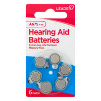 Leader Hearing Aid Batteries A675, 1.4 Volts, 6 Ea