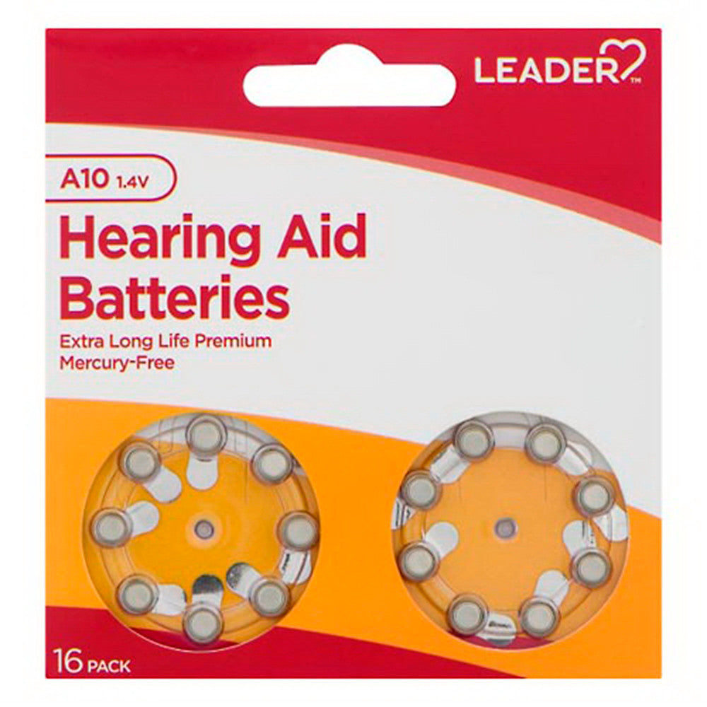 Leader Hearing Aid Batteries A10, 1.4 Volts, 16 Ea