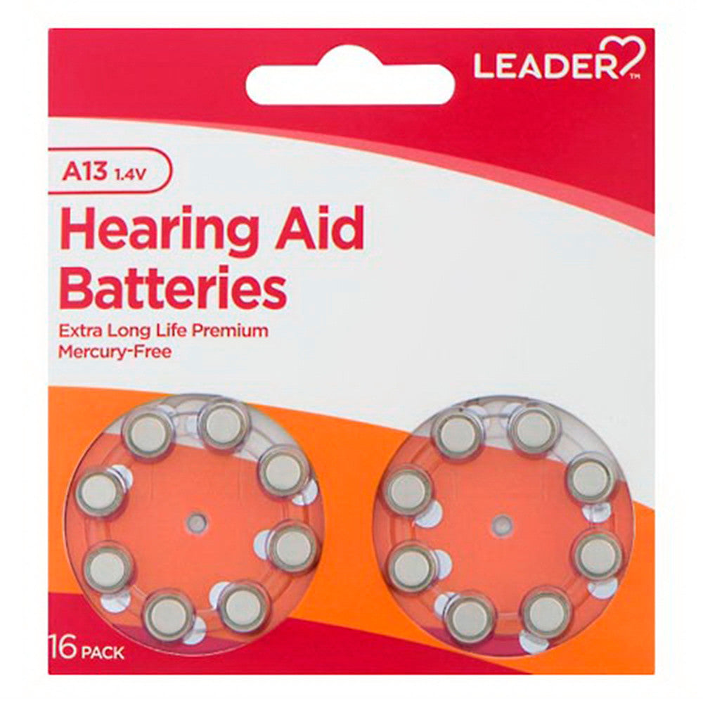 Leader Hearing Aid Batteries A13, 1.4 Volts, 16 Ea