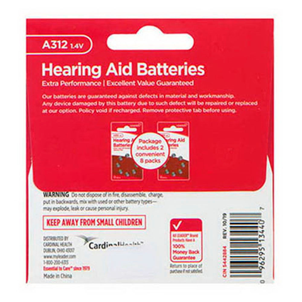 Leader Hearing Aid Batteries A312, 1.4 Volts, 16 Ea