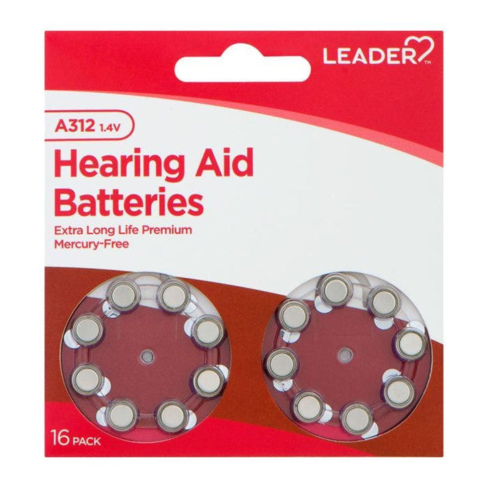 Leader Hearing Aid Batteries A312, 1.4 Volts, 16 Ea