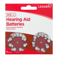 Leader Hearing Aid Batteries A312, 1.4 Volts, 16 Ea