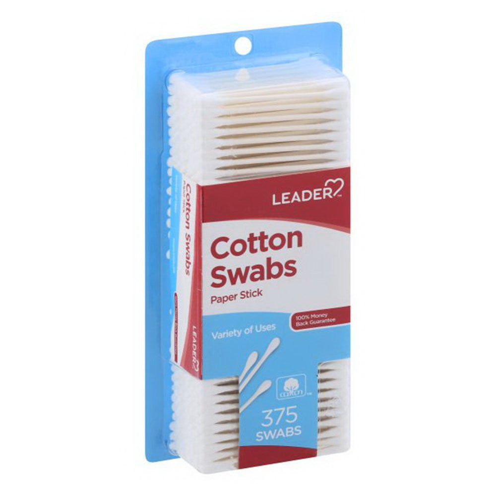 Leader Cotton Swabs, Paper Stick, 375 Ea
