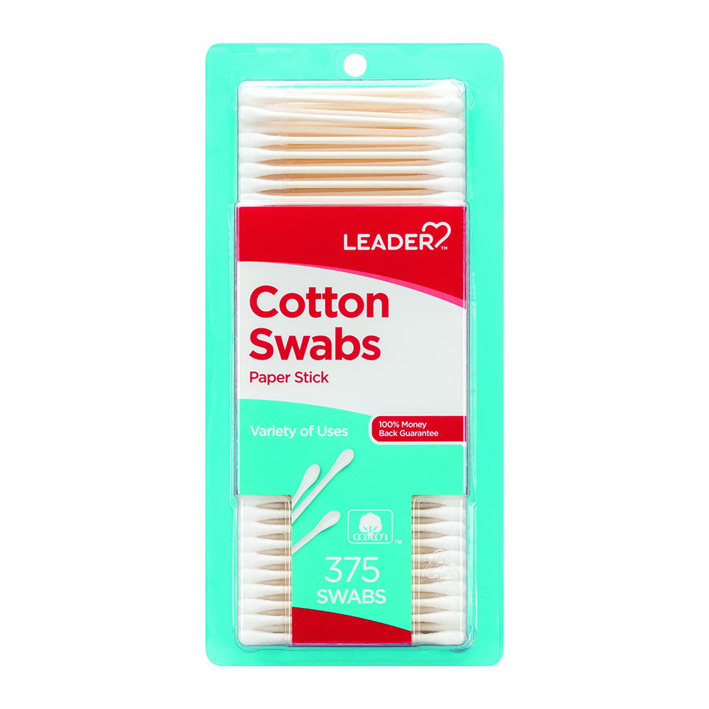 Leader Cotton Swabs, Paper Stick, 375 Ea