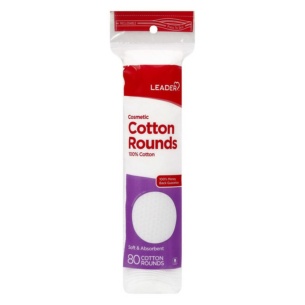 Leader Cosmetic Cotton Rounds, Soft And Absorbent, 80 Ea